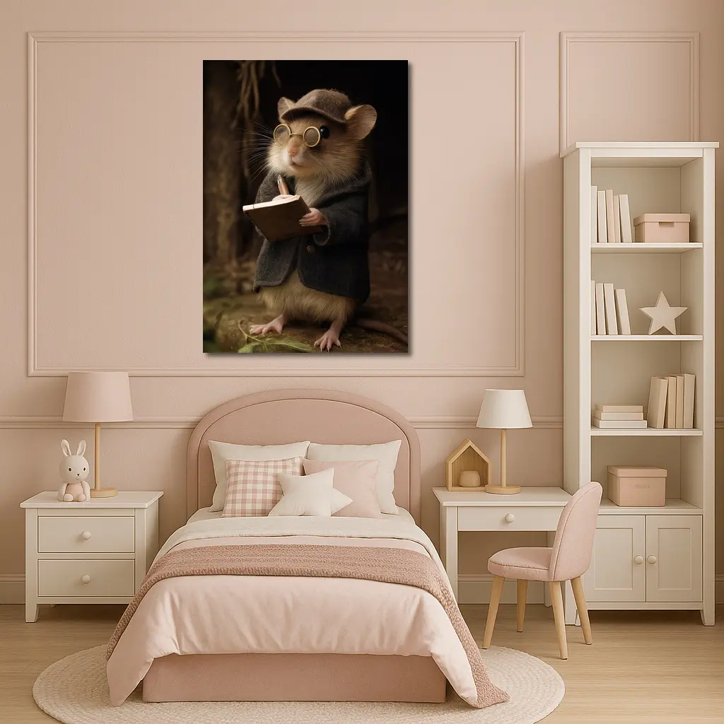 Scholarly Mouse With Book Dark Forest – Wall Art