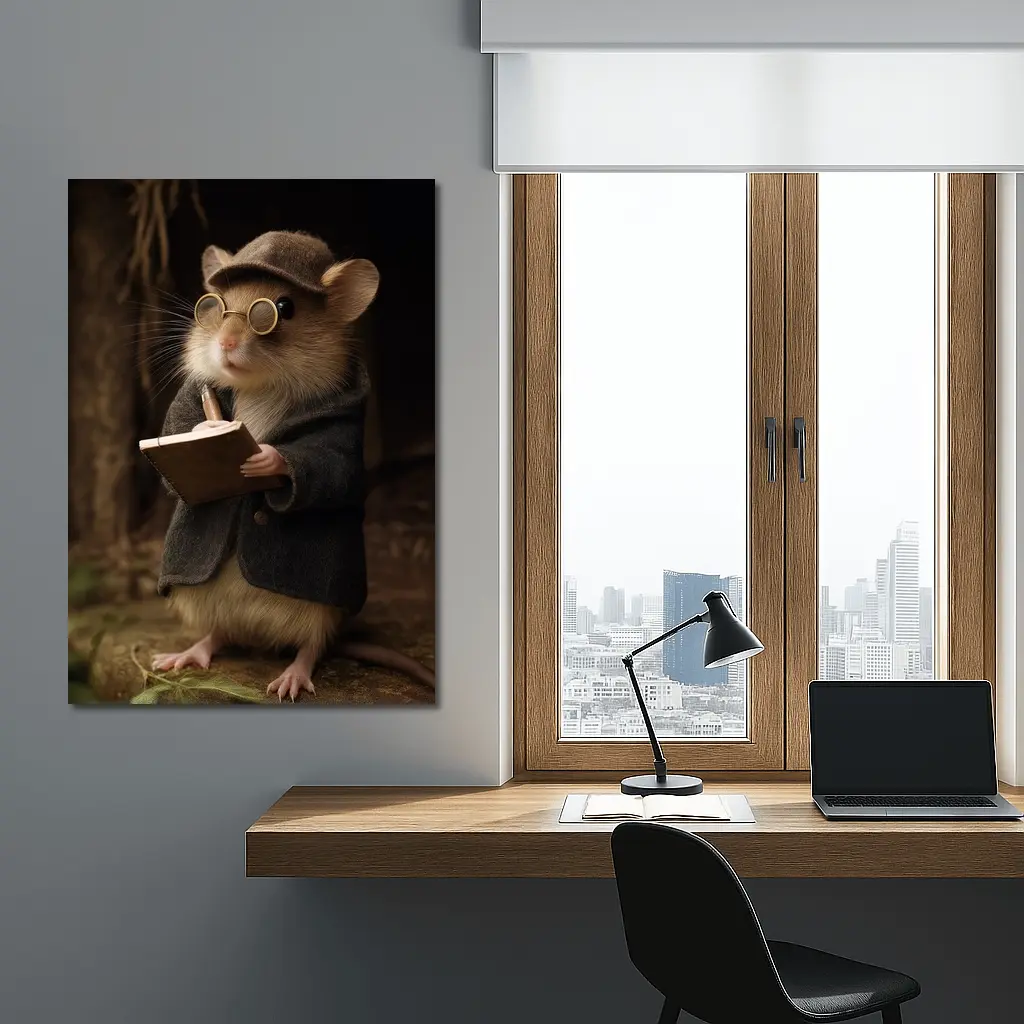 Scholarly Mouse With Book Dark Forest – Wall Art
