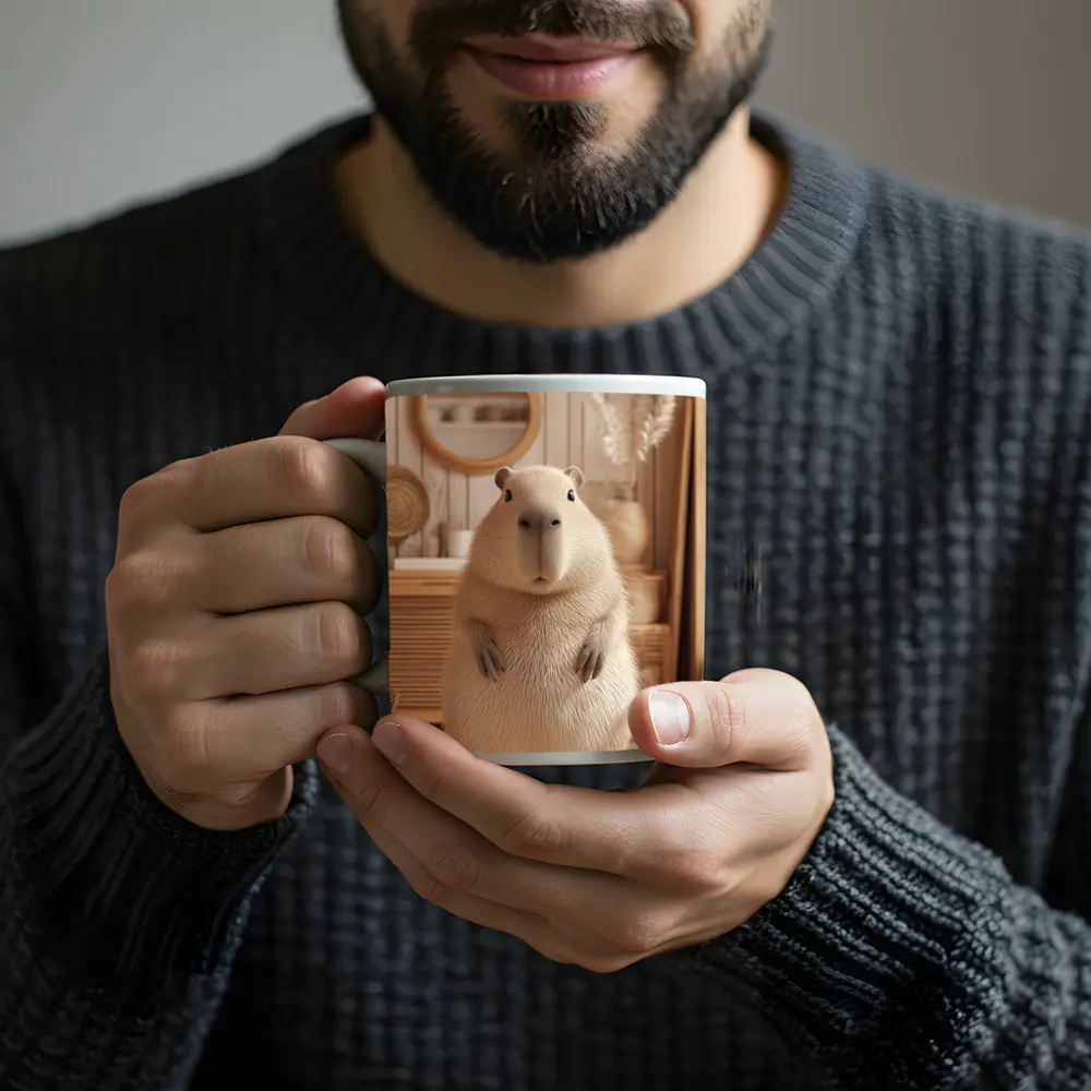 Capybara Standing In Cozy Boho Interior – Mugs