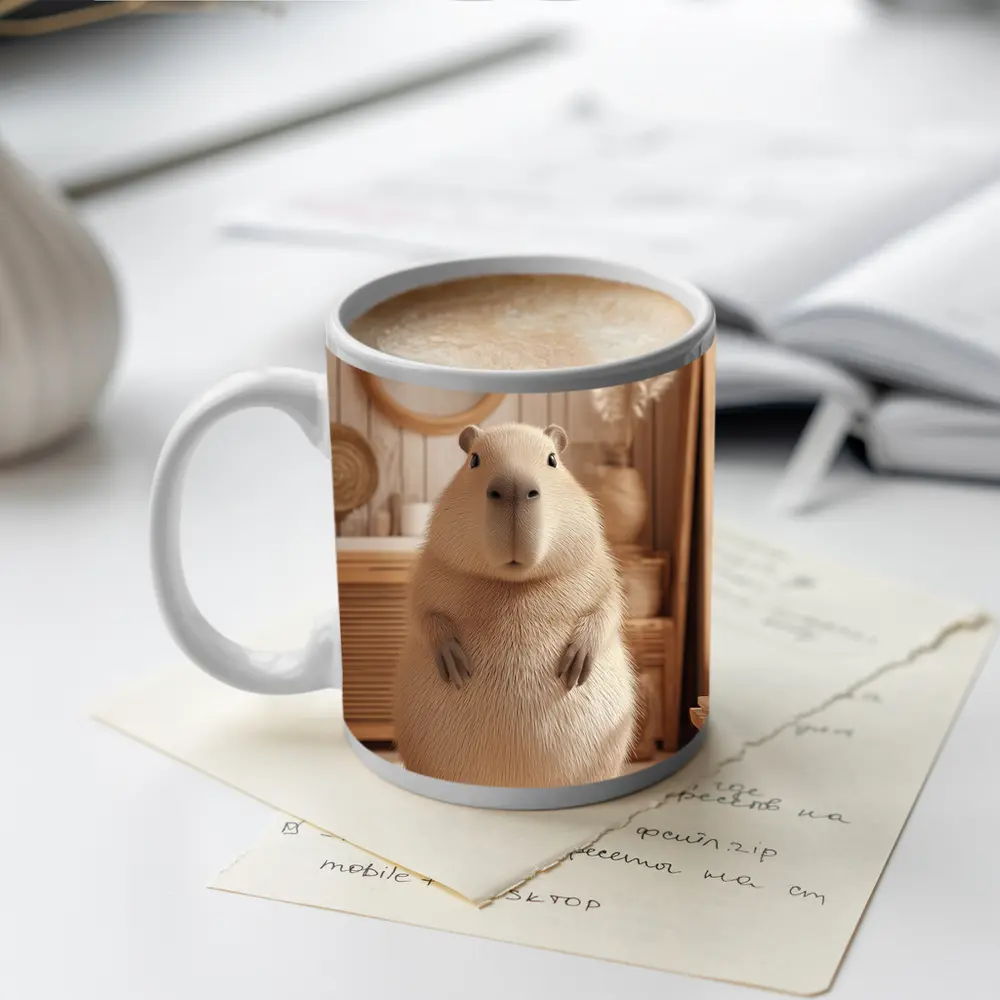 Capybara Standing In Cozy Boho Interior – Mugs