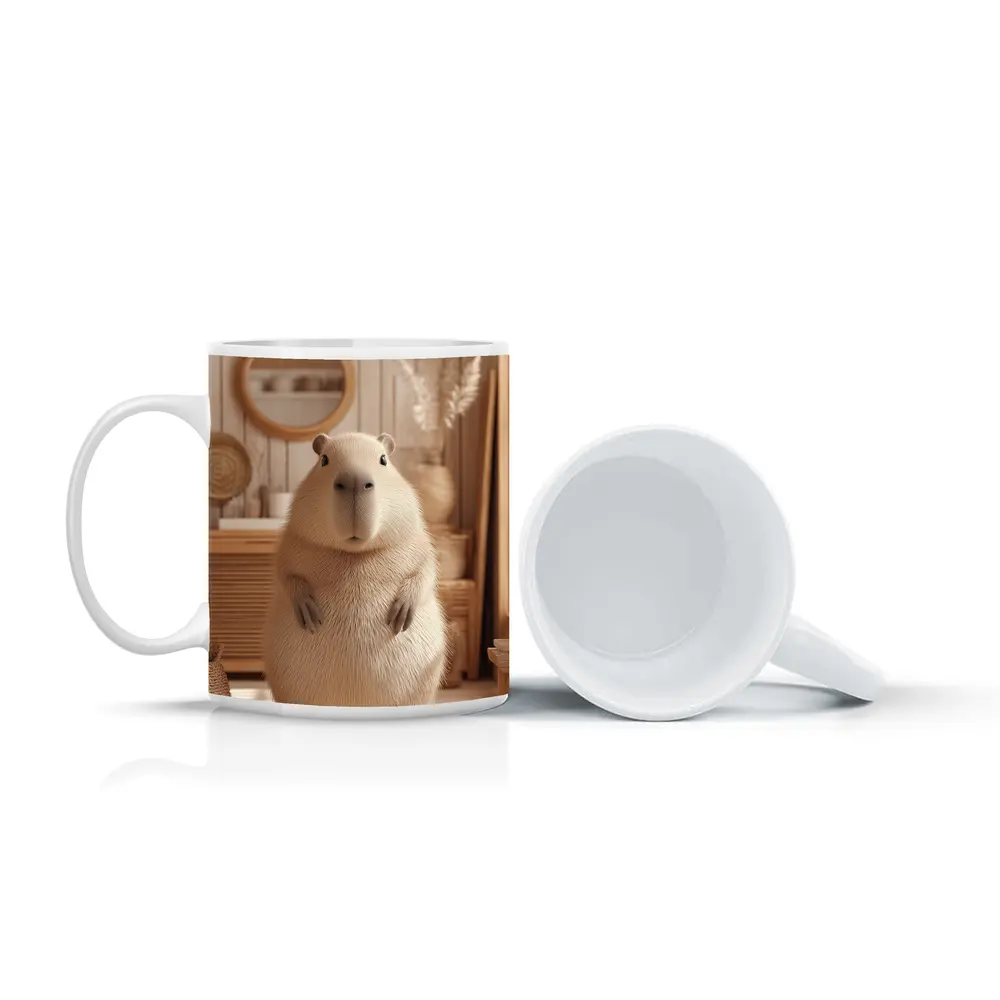 Capybara Standing In Cozy Boho Interior – Mugs