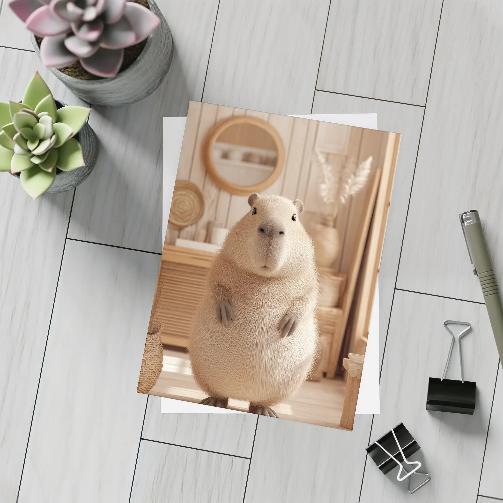 Capybara Standing In Cozy Boho Interior – Postcards