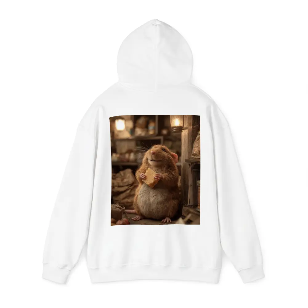 Happy Hamster Holding Cheese Rustic Cellar – Hoodies