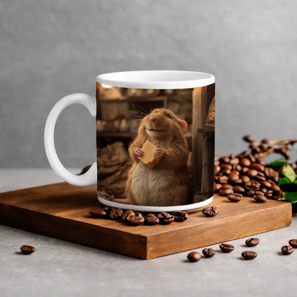 Happy Hamster Holding Cheese Rustic Cellar – Mugs