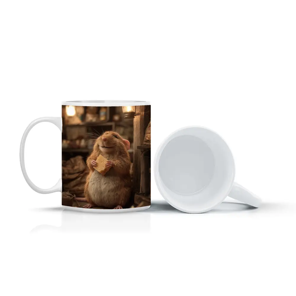 Happy Hamster Holding Cheese Rustic Cellar – Mugs
