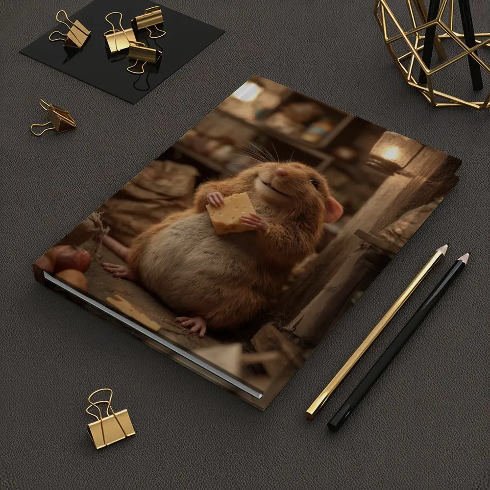 Happy Hamster Holding Cheese Rustic Cellar – Notebooks