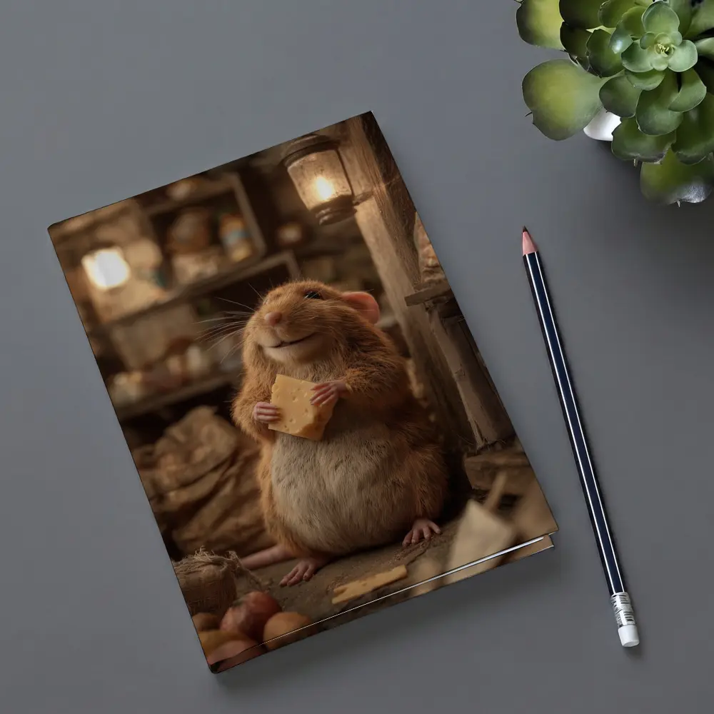 Happy Hamster Holding Cheese Rustic Cellar – Notebooks