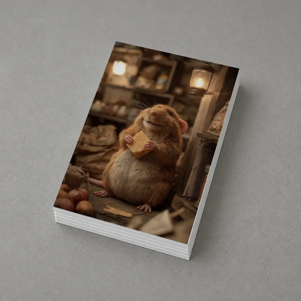 Happy Hamster Holding Cheese Rustic Cellar – Postcards