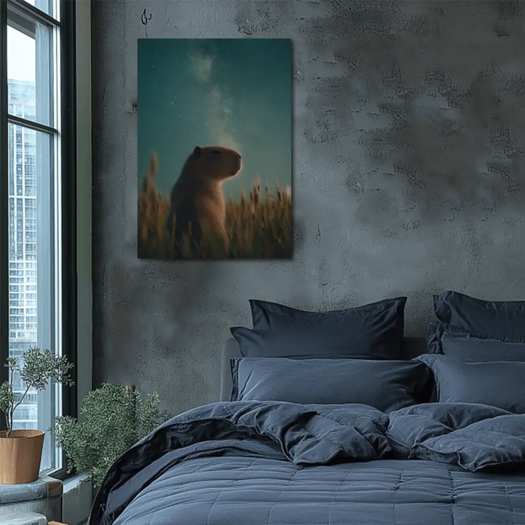 Capybara Sitting In Field Starry Night – Wall Art