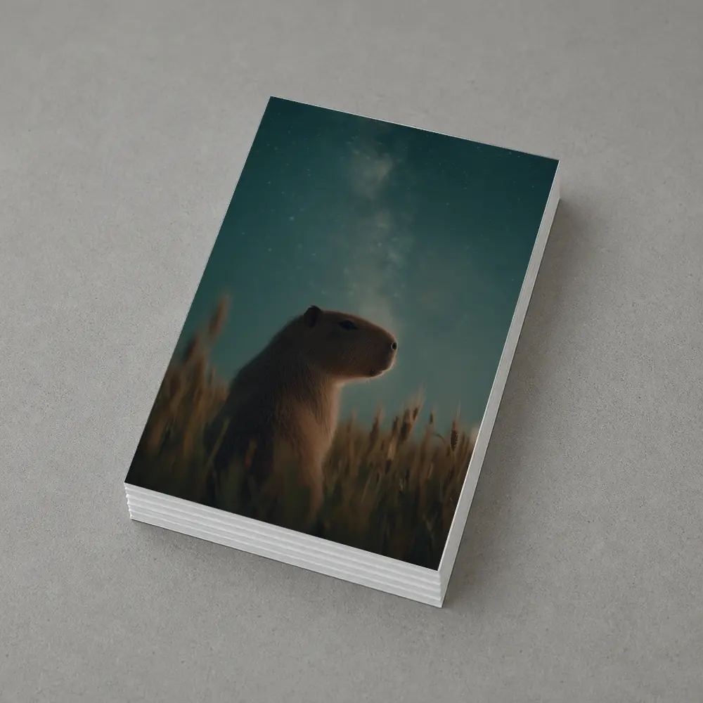 Capybara Sitting In Field Starry Night – Postcards