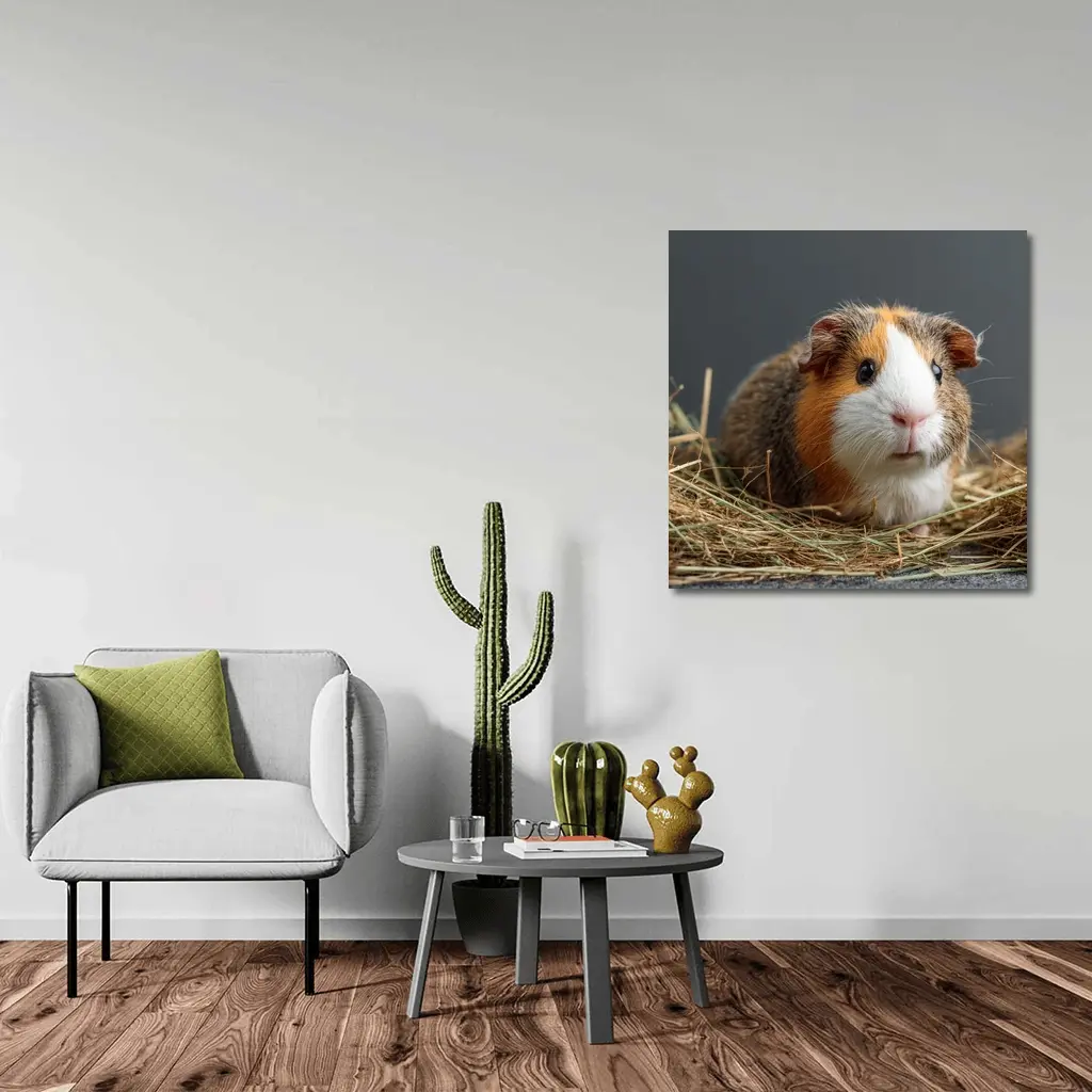 Tricolor Guinea Pig Sitting In Hay – Wall Art