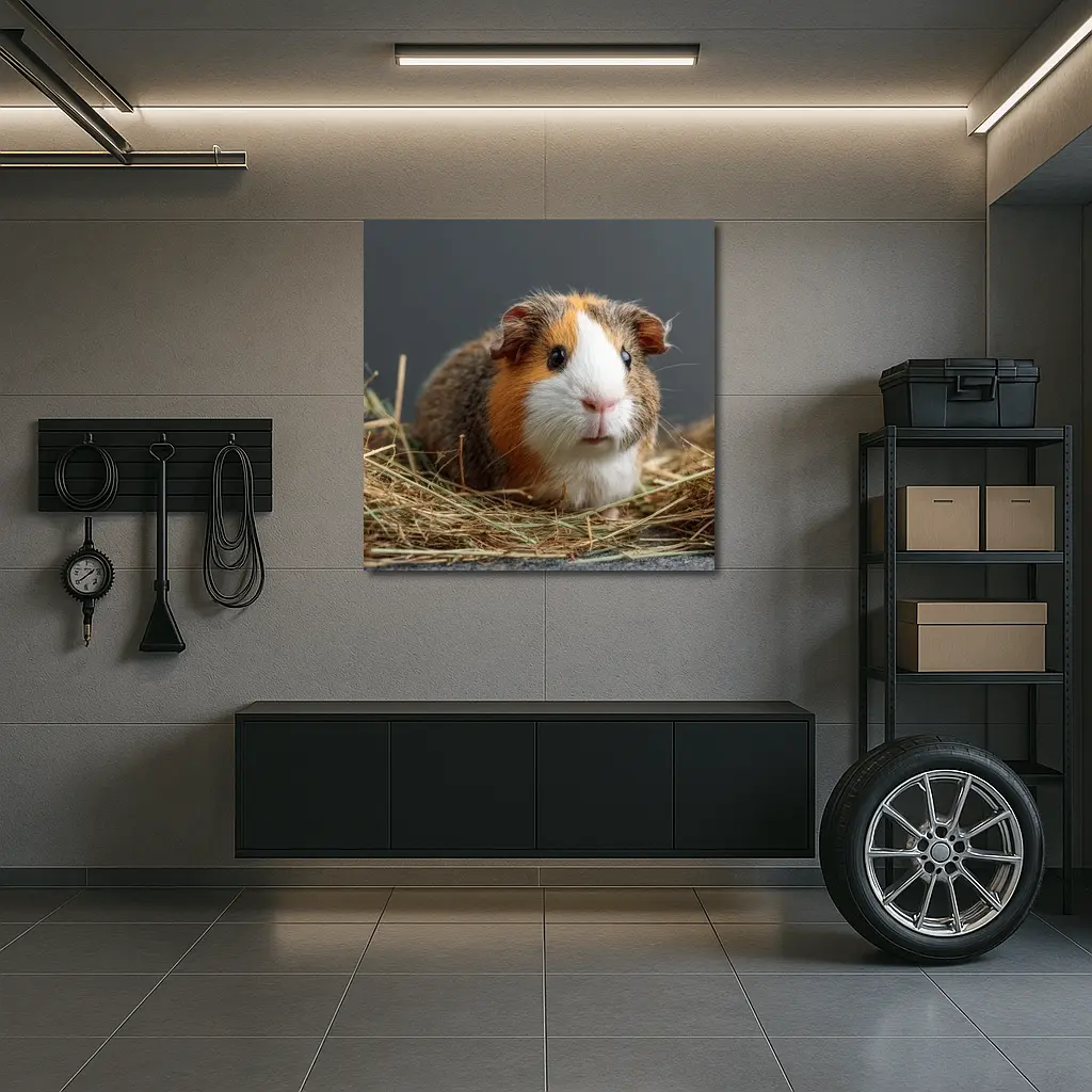 Tricolor Guinea Pig Sitting In Hay – Wall Art