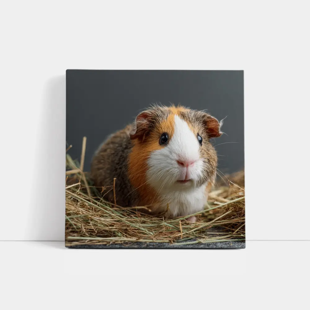 Tricolor Guinea Pig Sitting In Hay – Wall Art