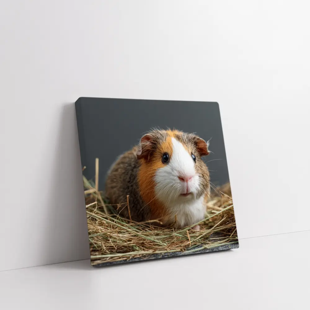 Tricolor Guinea Pig Sitting In Hay – Wall Art