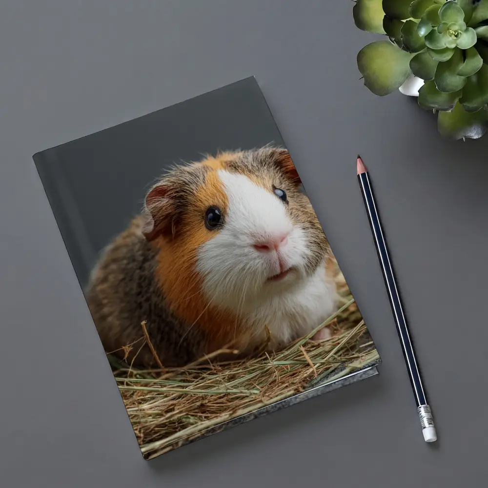 Tricolor Guinea Pig Sitting In Hay – Notebooks