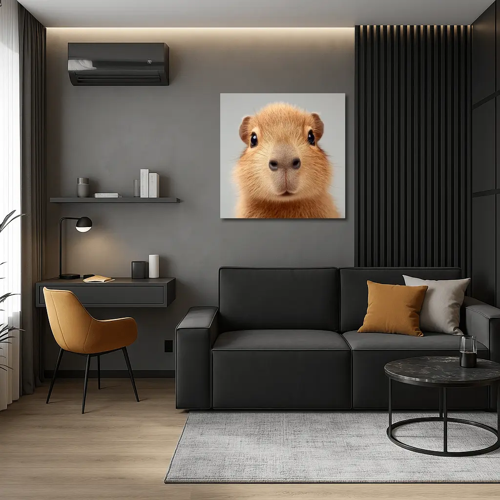 Capybara Close Up Portrait Gray Background – Wall Art