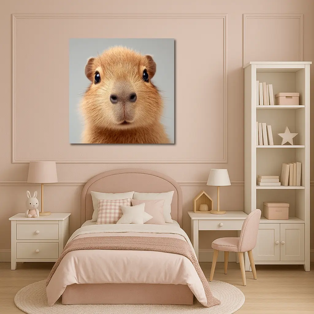 Capybara Close Up Portrait Gray Background – Wall Art