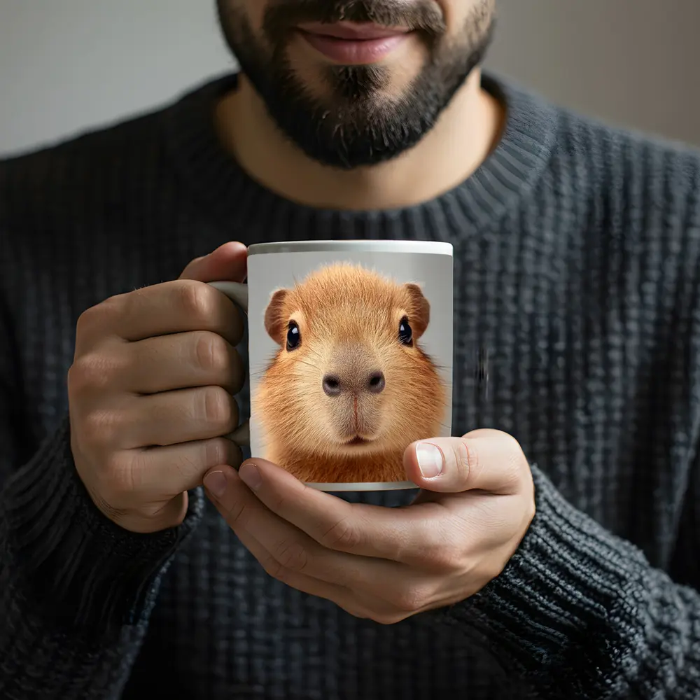 Capybara Close Up Portrait Gray Background – Mugs