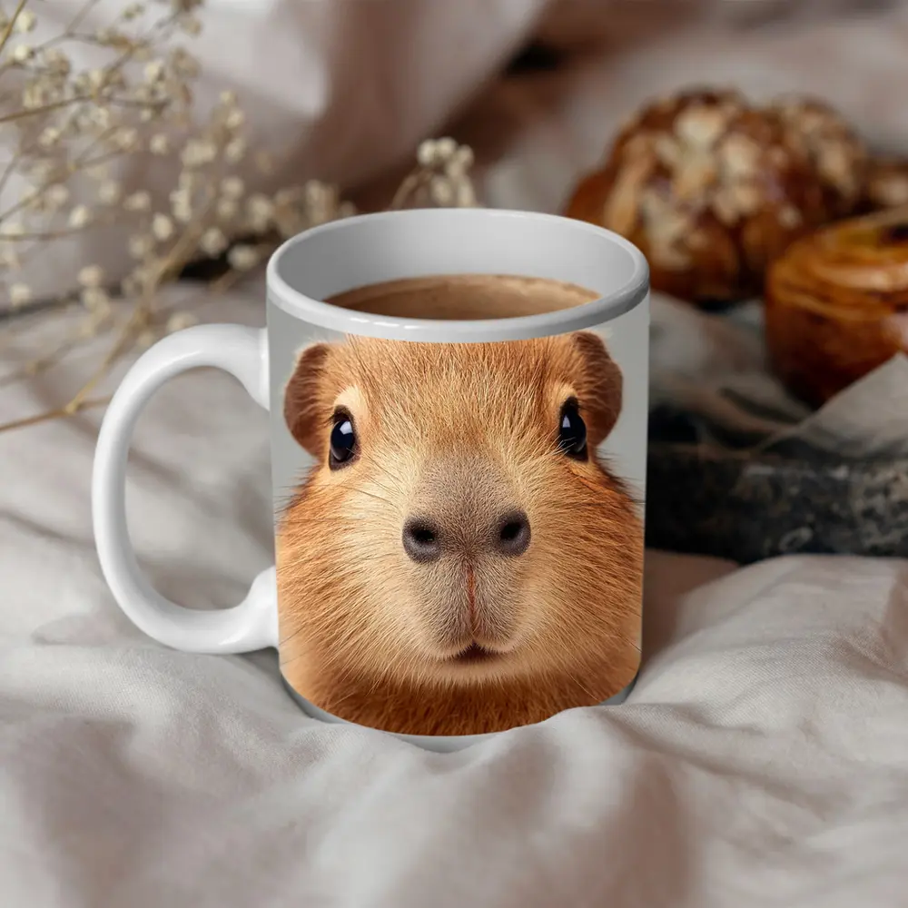 Capybara Close Up Portrait Gray Background – Mugs