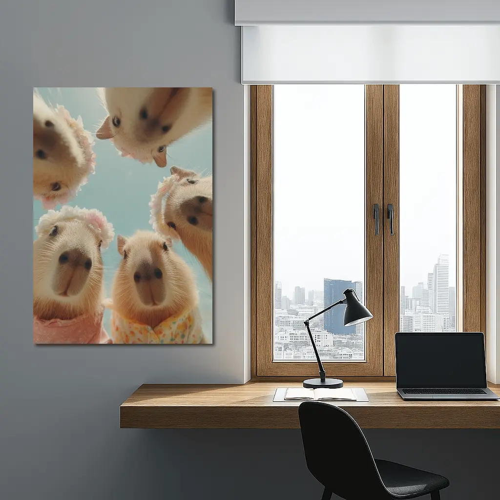 Cute Capybaras In Floral Outfits Sky – Wall Art