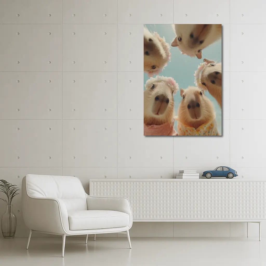 Cute Capybaras In Floral Outfits Sky – Wall Art