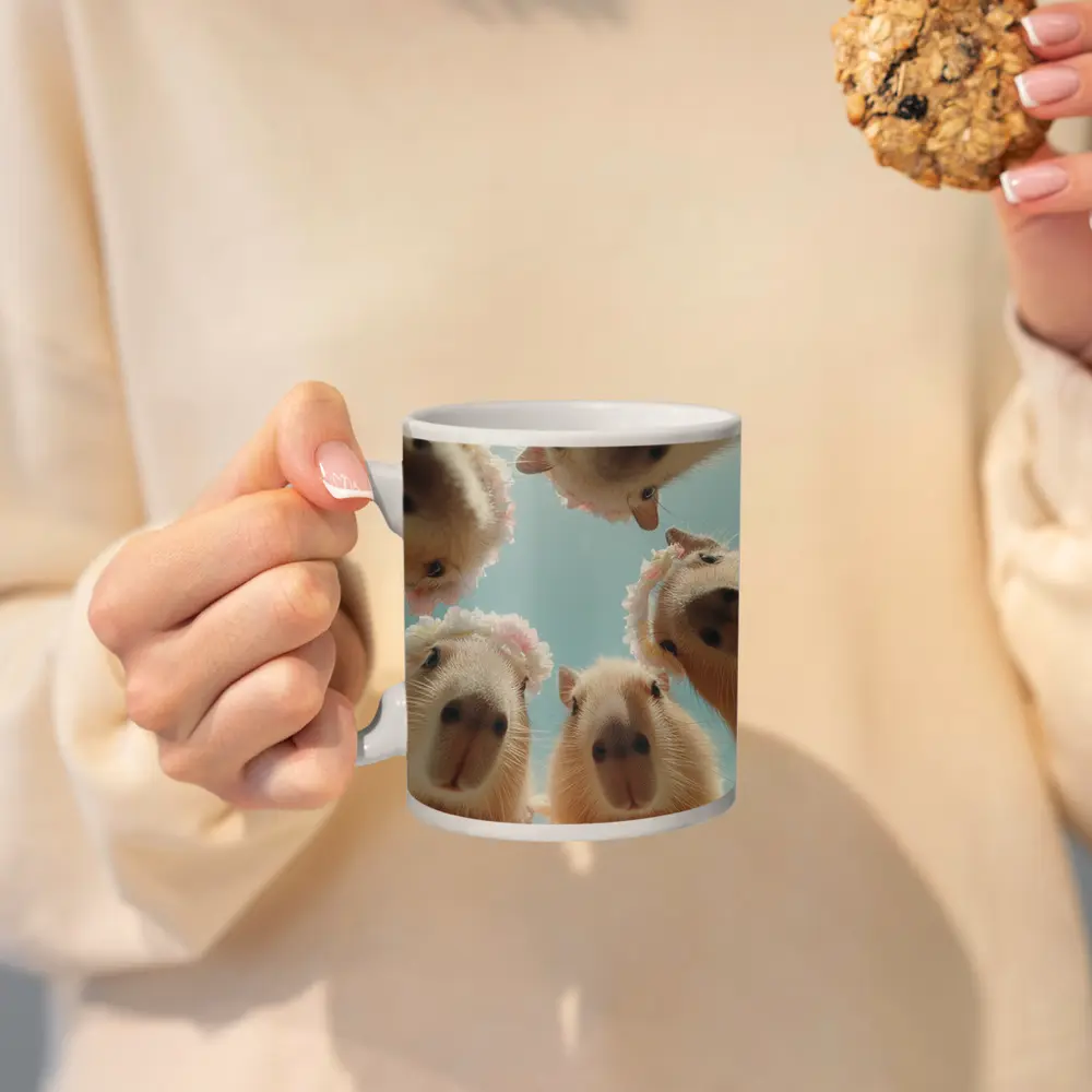Cute Capybaras In Floral Outfits Sky – Mugs