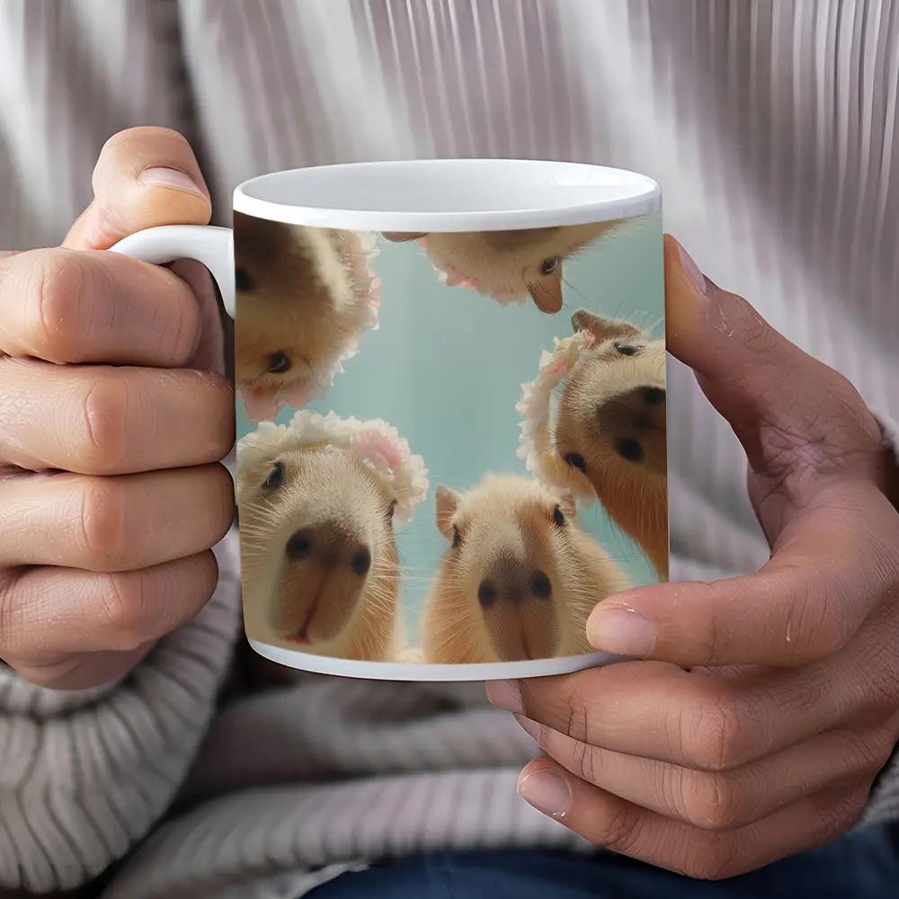 Cute Capybaras In Floral Outfits Sky – Mugs