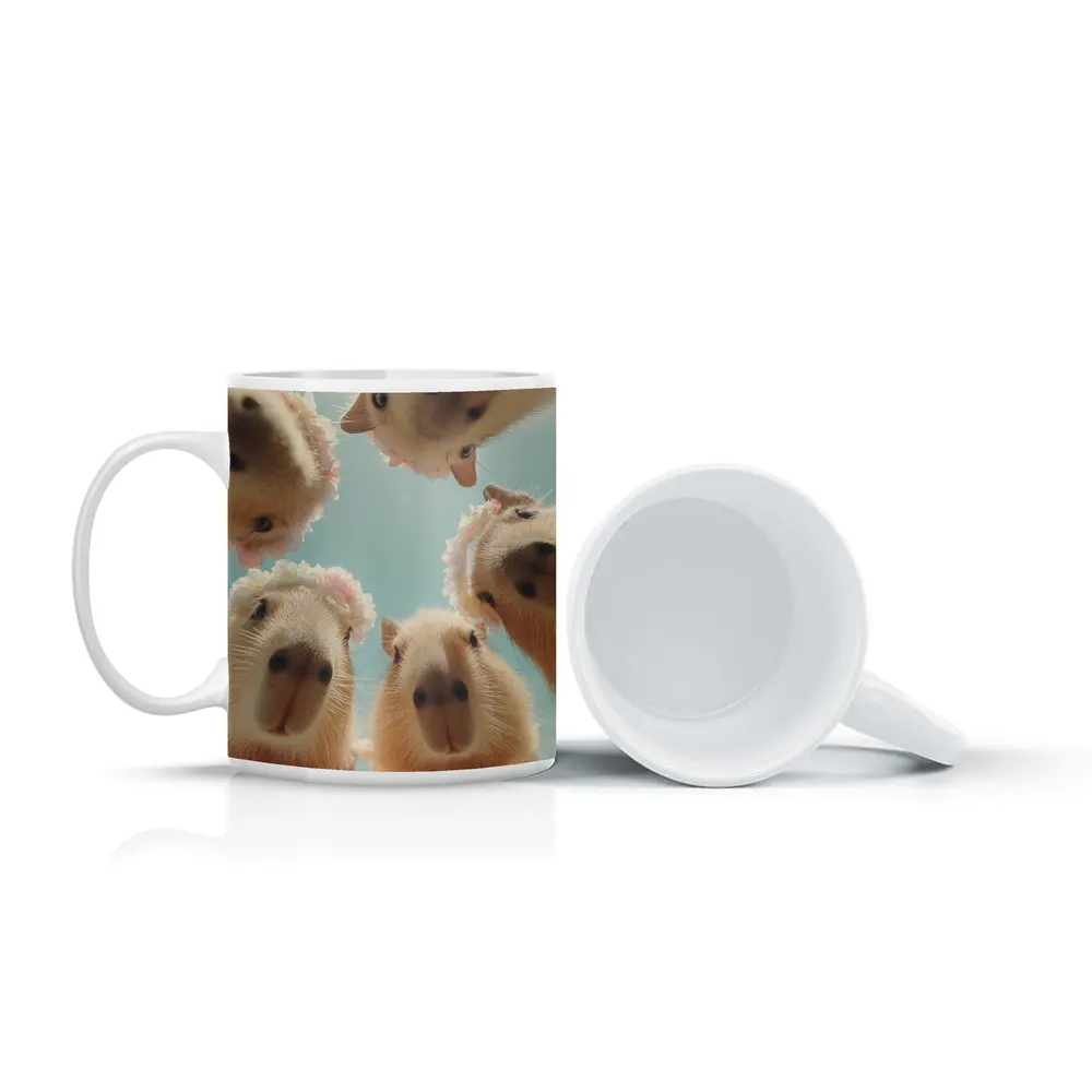 Cute Capybaras In Floral Outfits Sky – Mugs