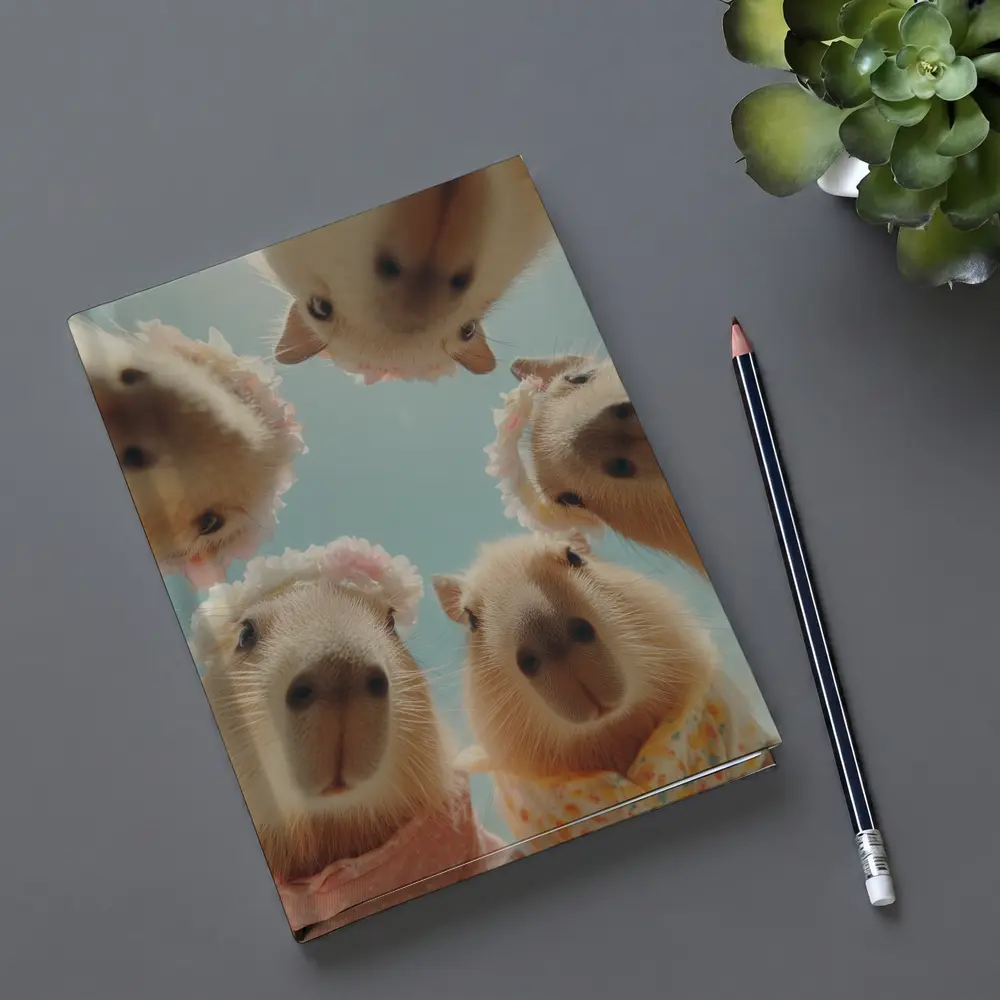Cute Capybaras In Floral Outfits Sky – Notebooks