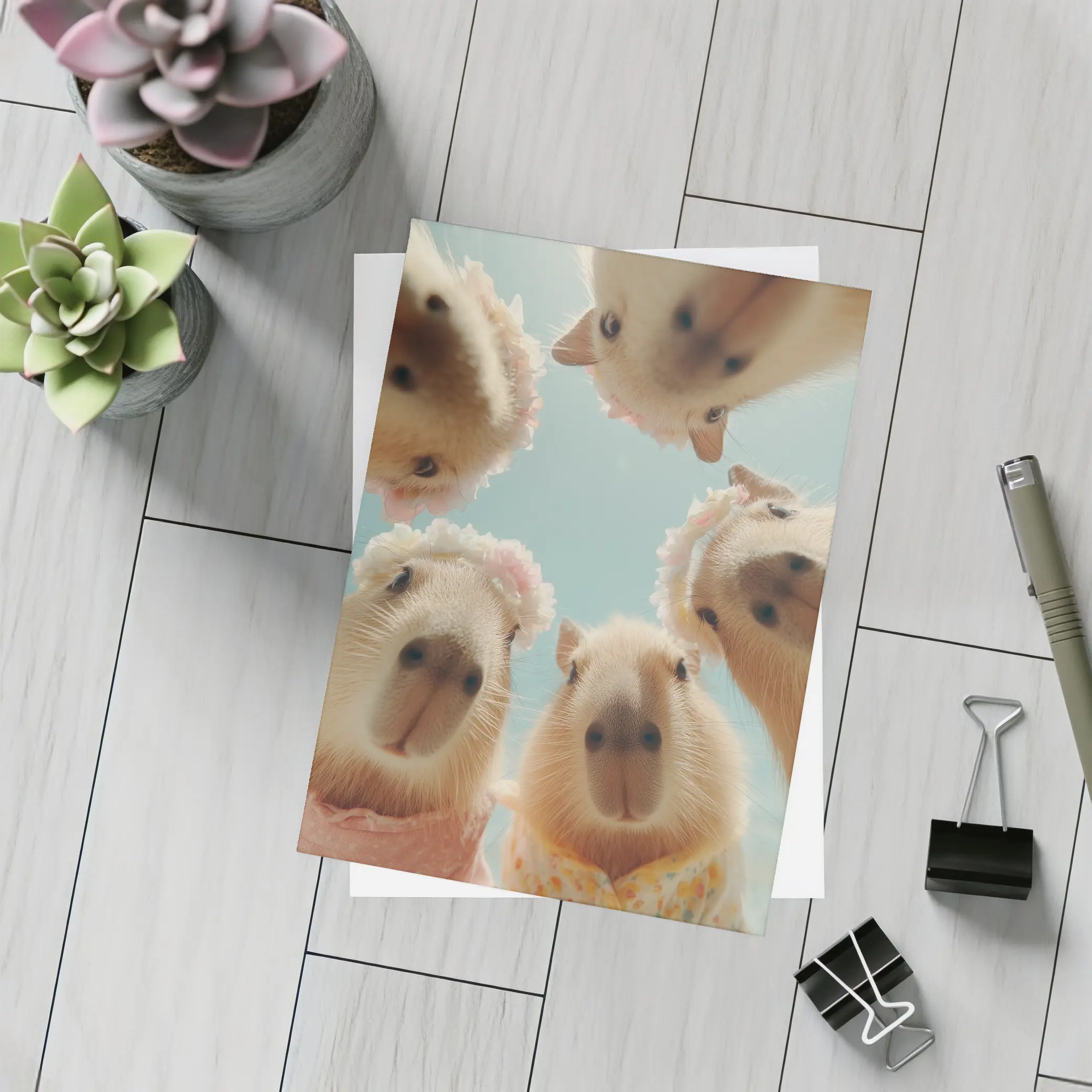 Cute Capybaras In Floral Outfits Sky – Postcards
