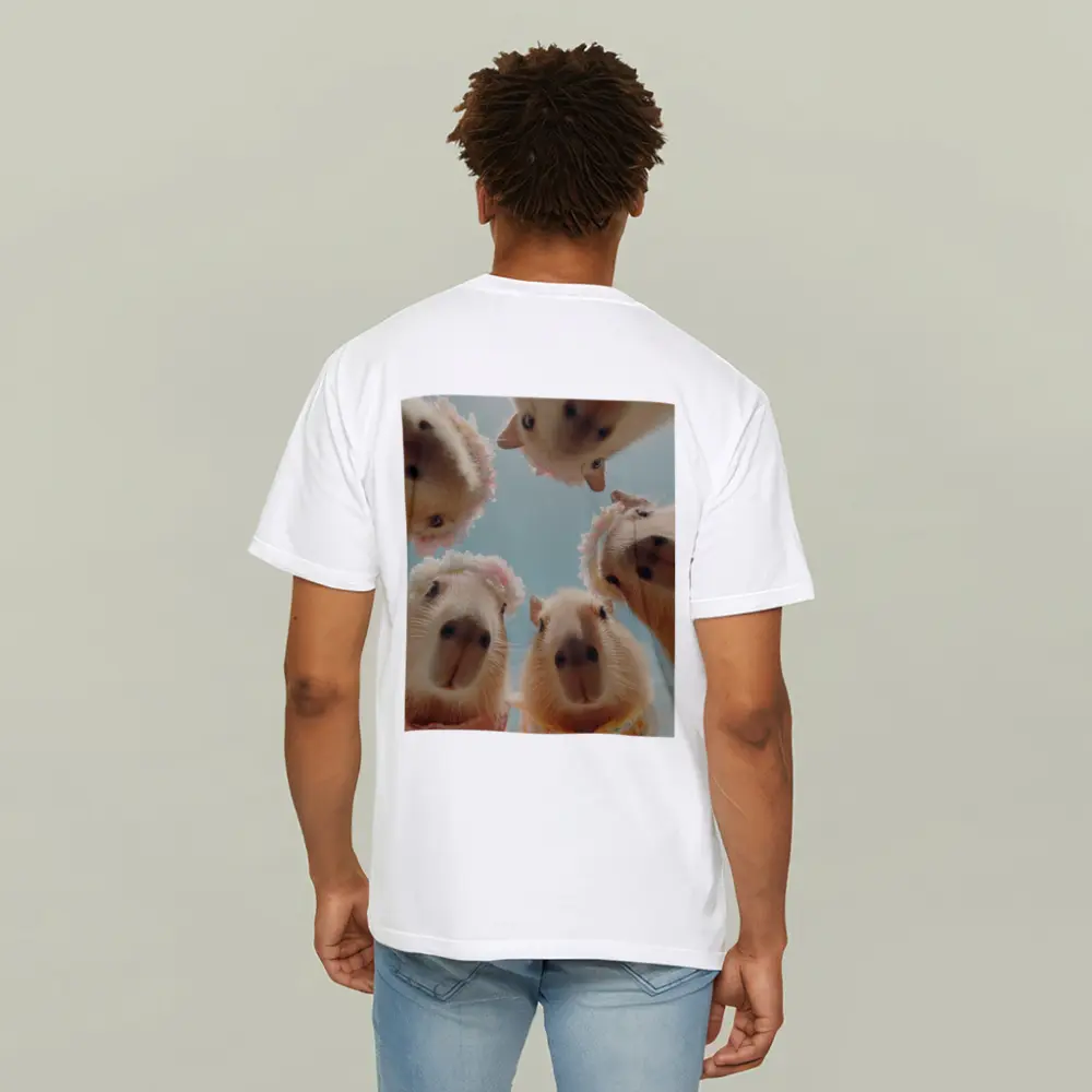 Cute Capybaras In Floral Outfits Sky – T-Shirts
