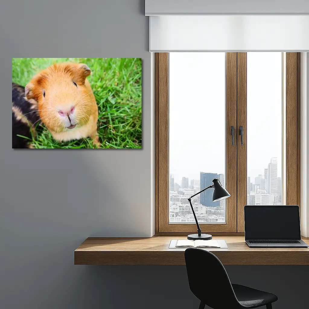 Guinea Pig Close Up Green Grass Background – Wall Art