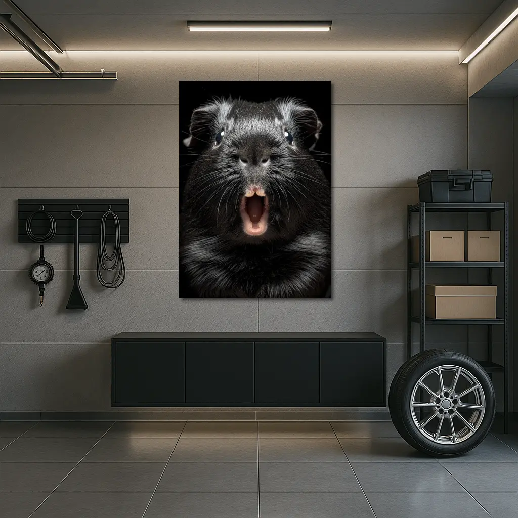 Black Guinea Pig Open Mouth Dark Background – Wall Art