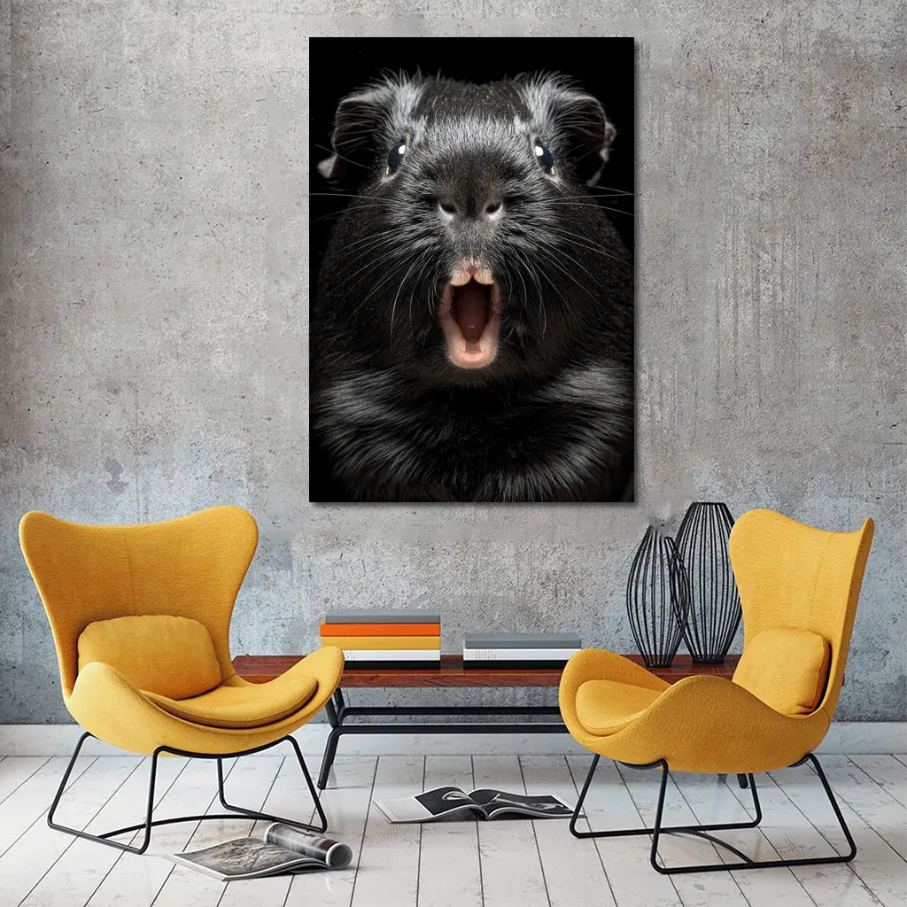 Black Guinea Pig Open Mouth Dark Background – Wall Art
