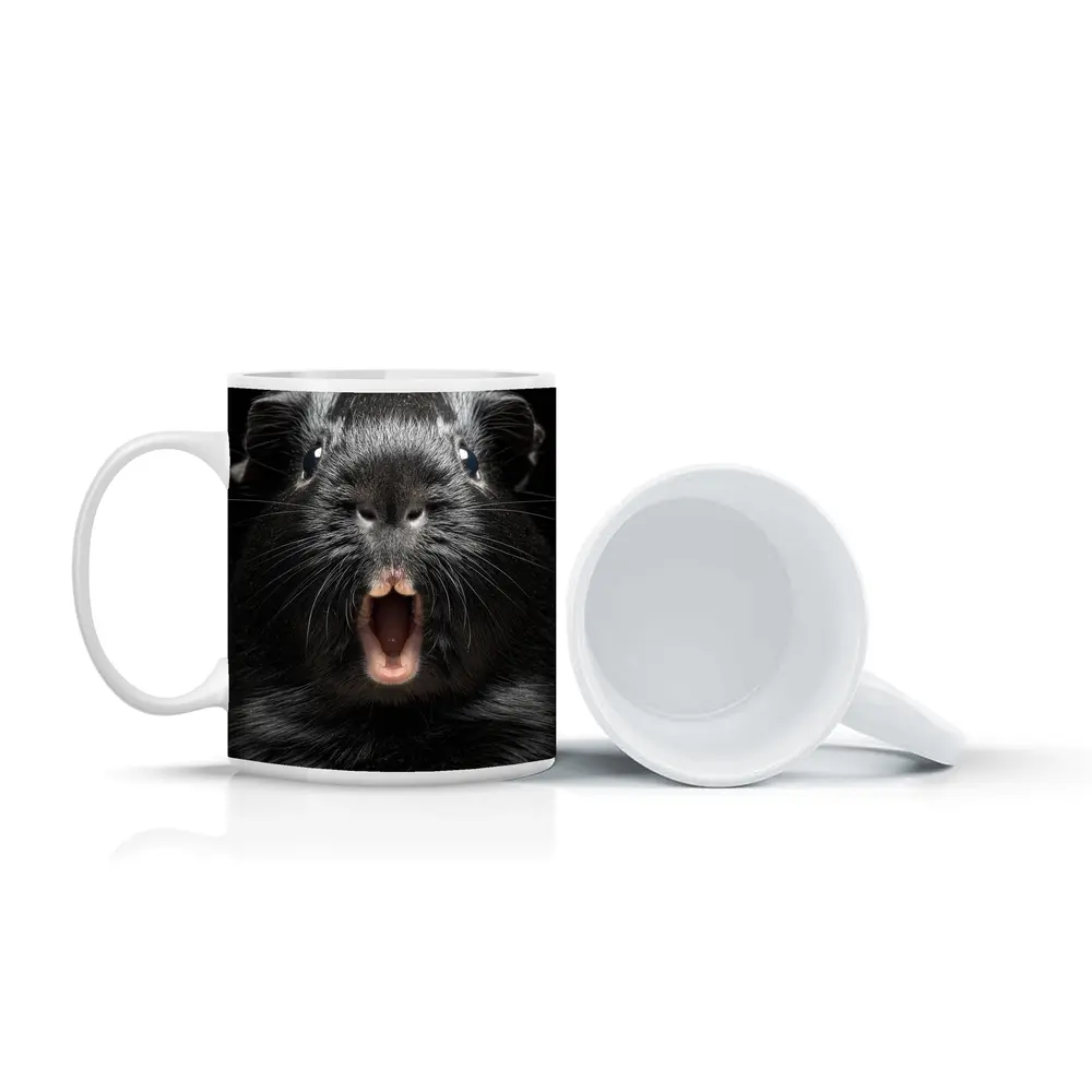 Black Guinea Pig Open Mouth Dark Background – Mugs
