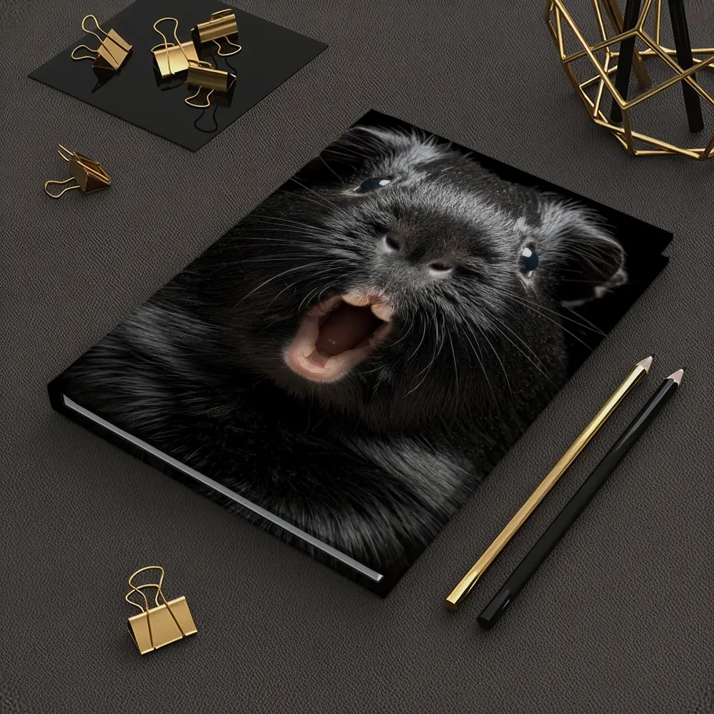 Black Guinea Pig Open Mouth Dark Background – Notebooks