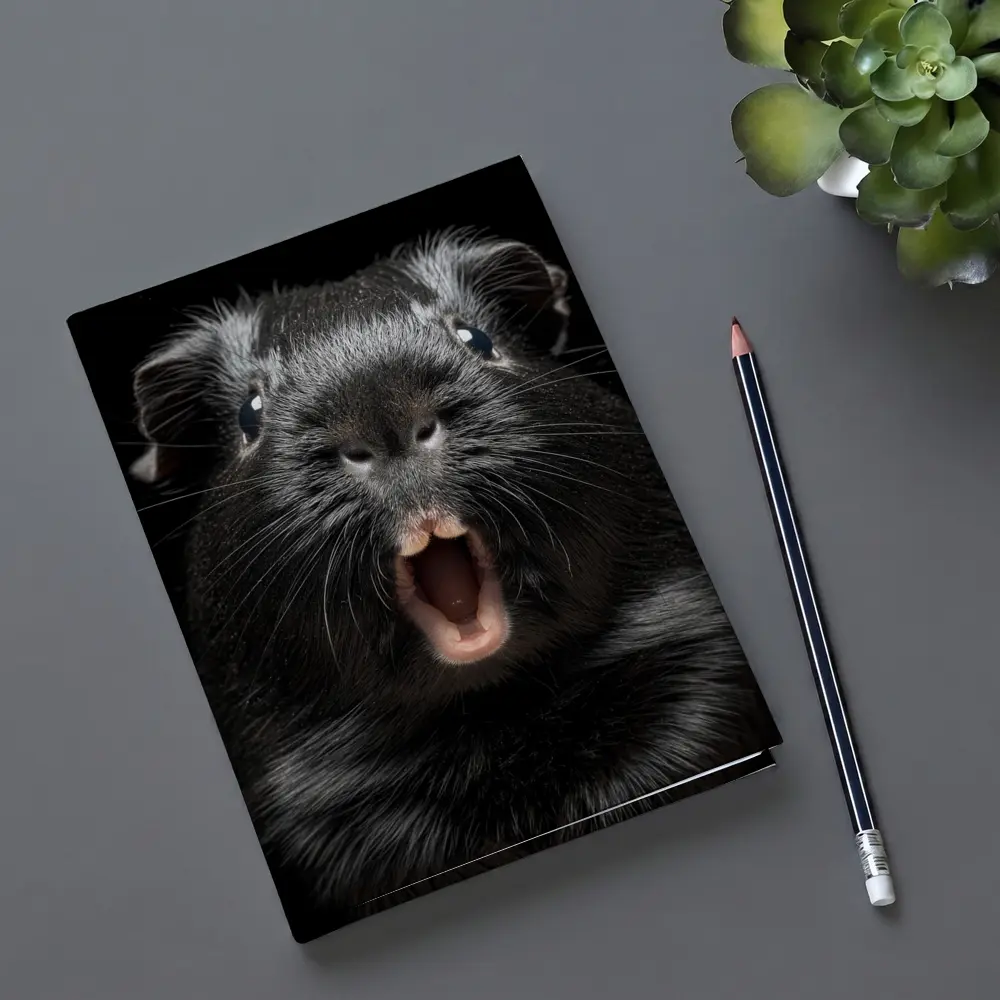 Black Guinea Pig Open Mouth Dark Background – Notebooks