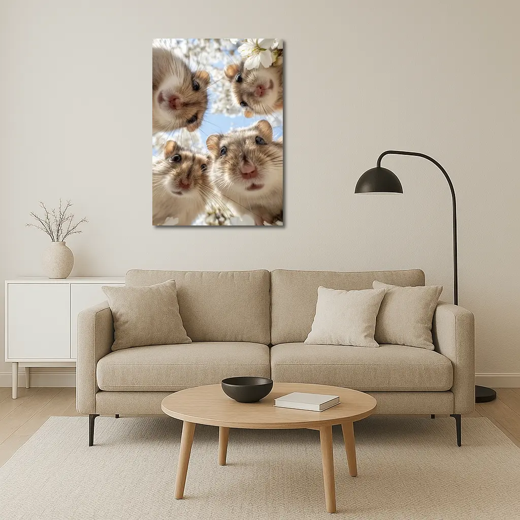 Four Hamsters Looking Up Cherry Blossoms – Wall Art