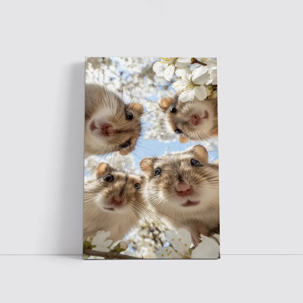 Four Hamsters Looking Up Cherry Blossoms – Wall Art
