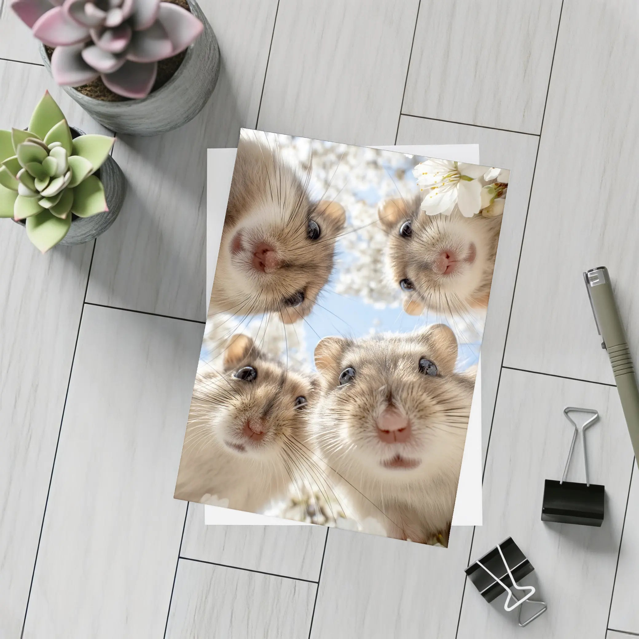 Four Hamsters Looking Up Cherry Blossoms – Postcards