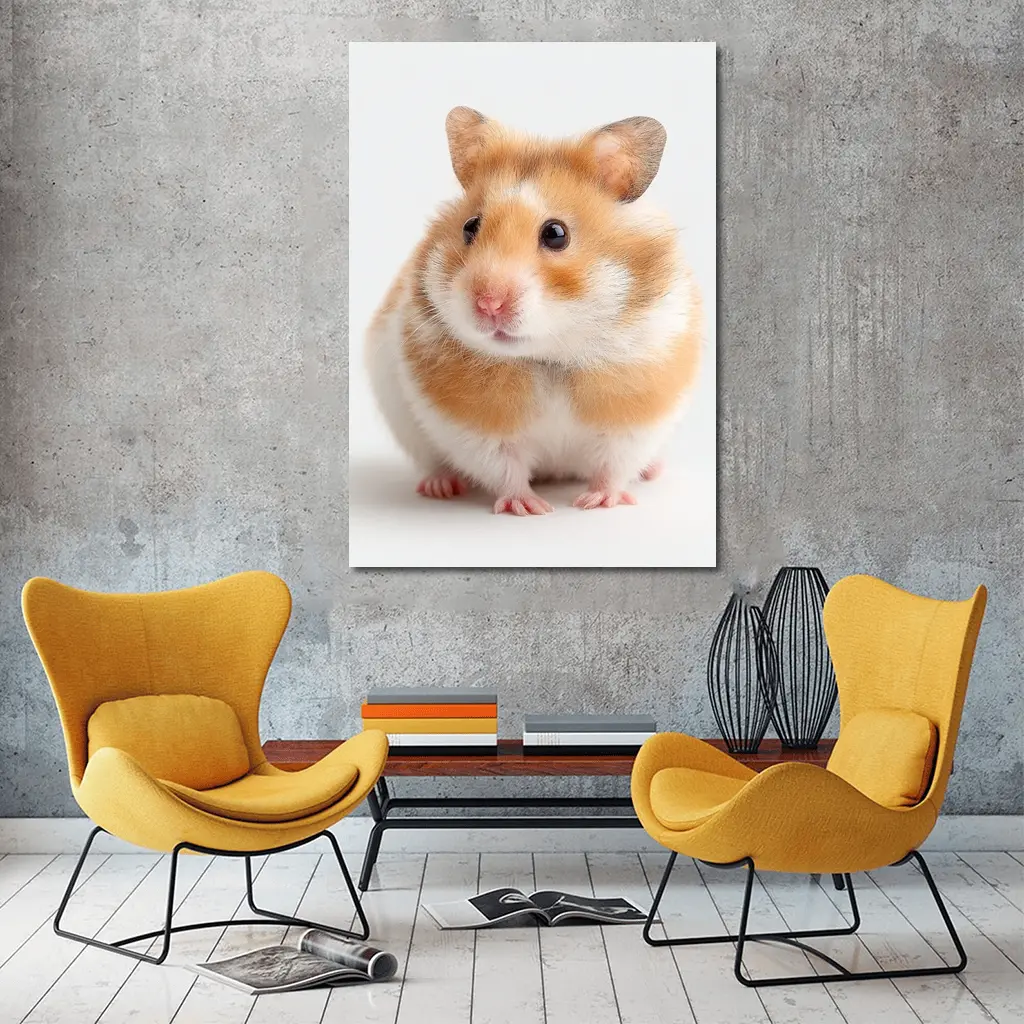 Fluffy Syrian Hamster On White Background – Wall Art