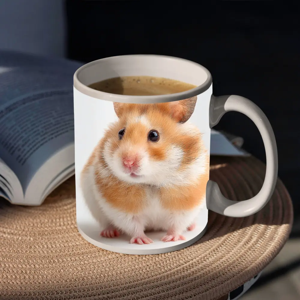 Fluffy Syrian Hamster On White Background – Mugs