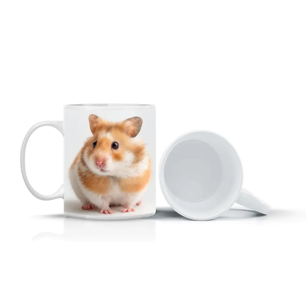 Fluffy Syrian Hamster On White Background – Mugs