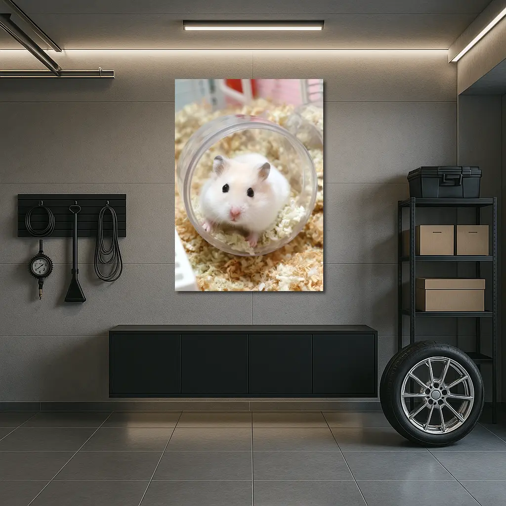 White Hamster Sitting Inside Clear Ball – Wall Art
