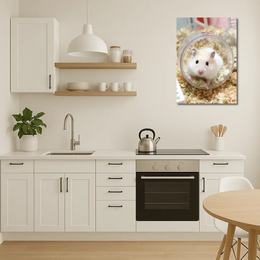 White Hamster Sitting Inside Clear Ball – Wall Art