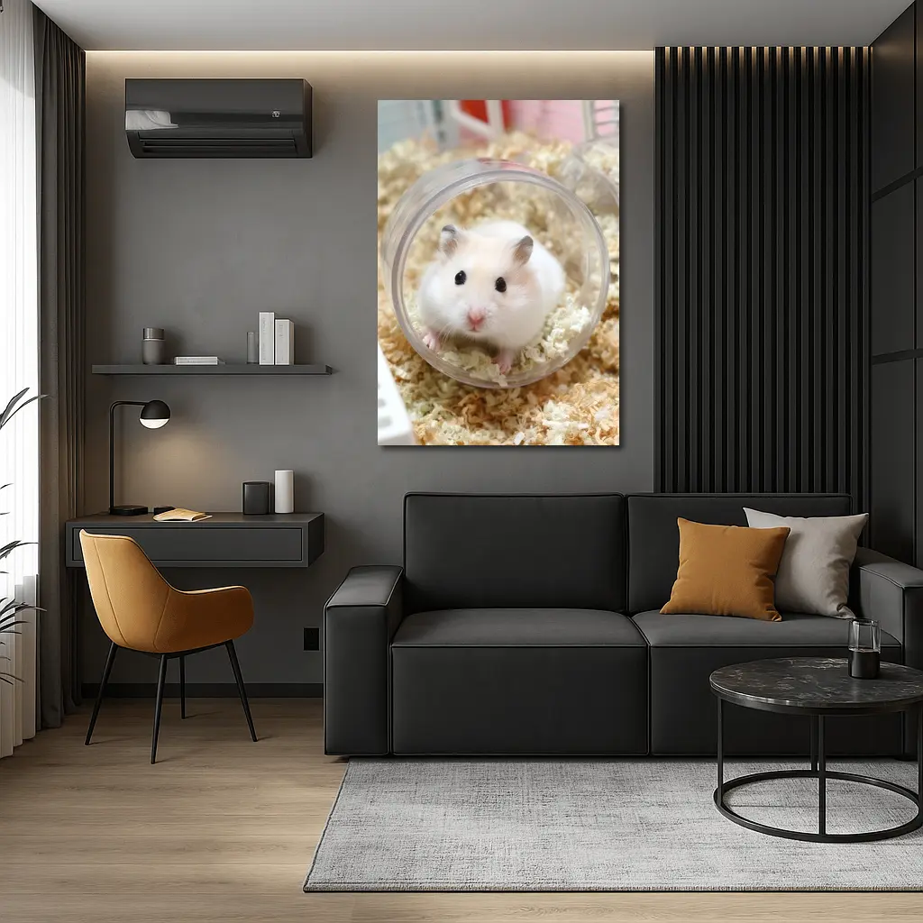White Hamster Sitting Inside Clear Ball – Wall Art
