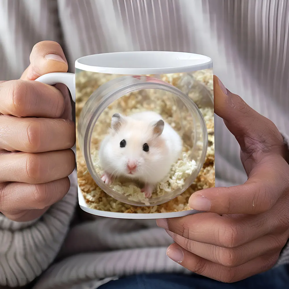 White Hamster Sitting Inside Clear Ball – Mugs