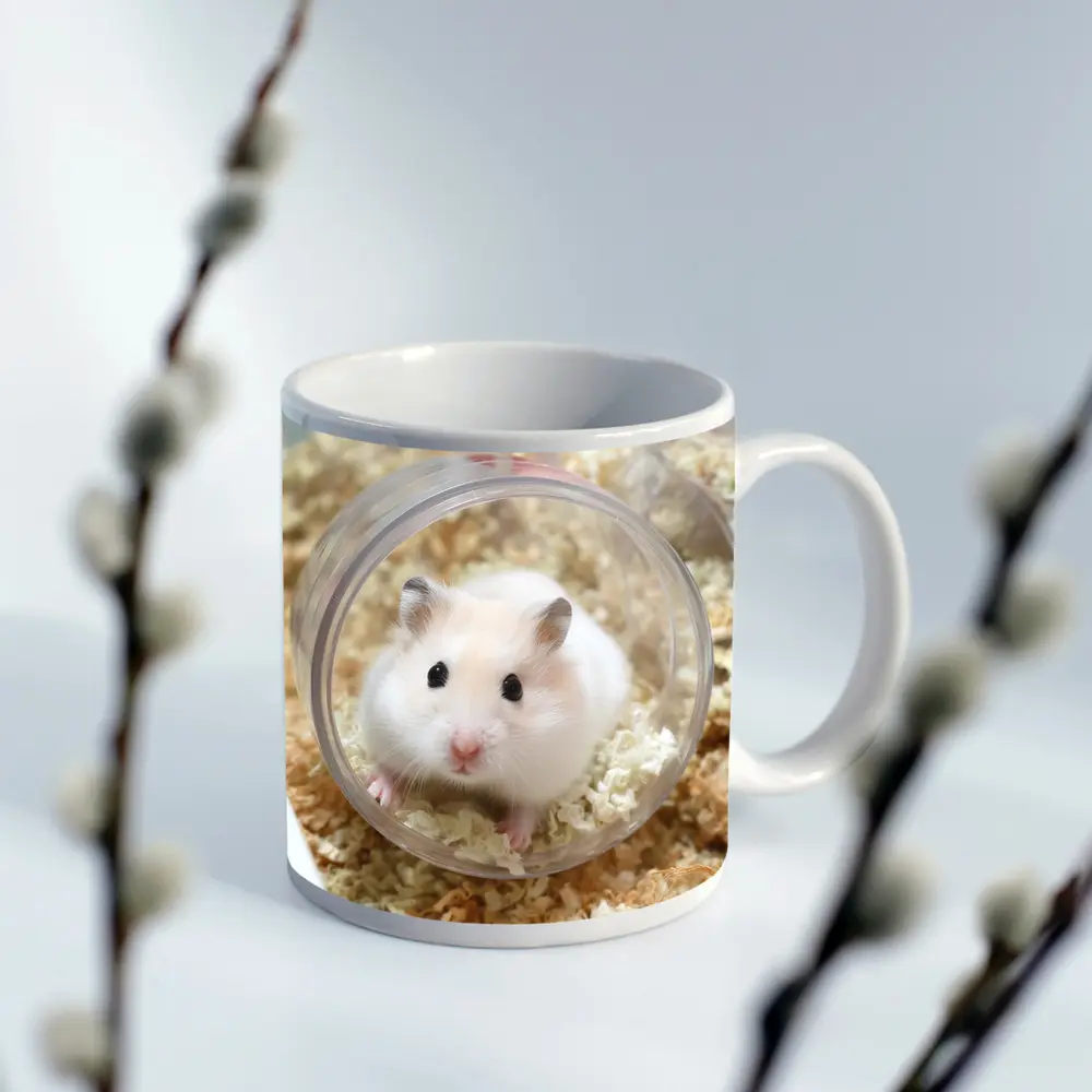 White Hamster Sitting Inside Clear Ball – Mugs