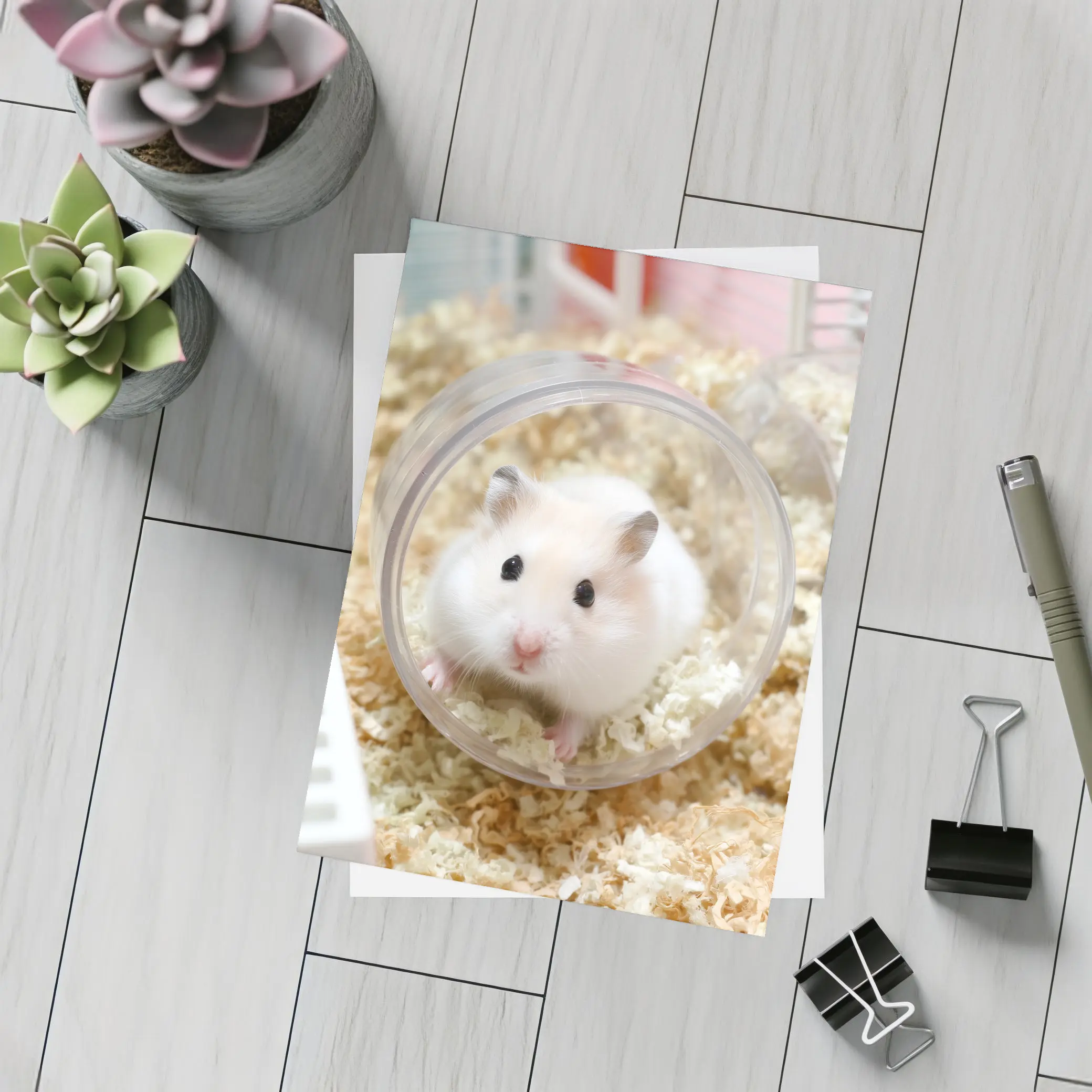 White Hamster Sitting Inside Clear Ball – Postcards