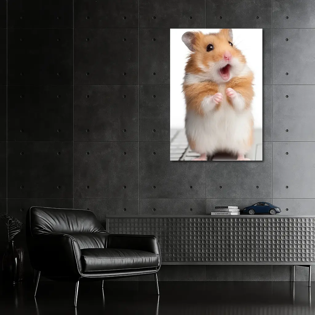 Surprised Hamster Standing On Keyboard White – Wall Art